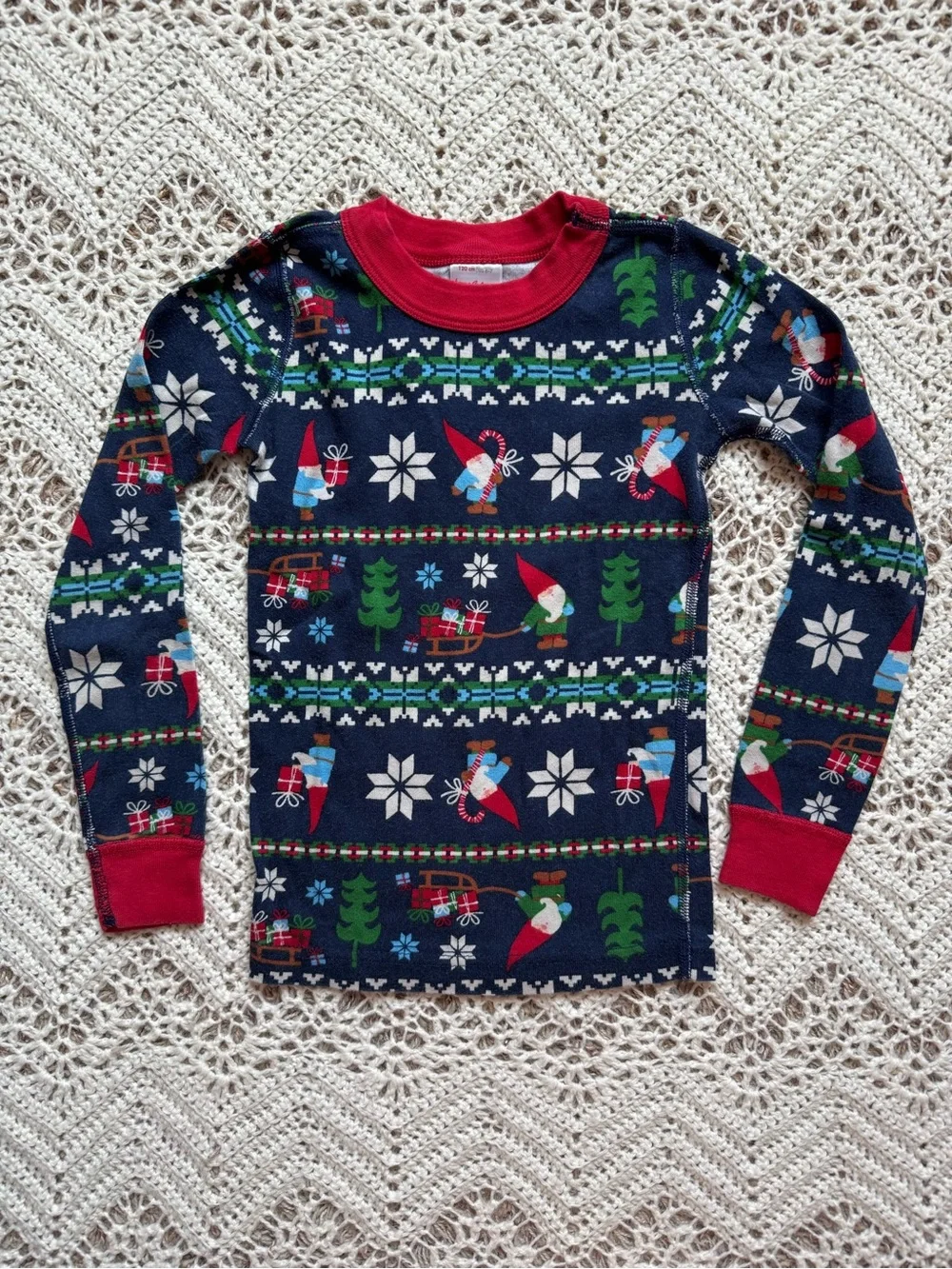 Hanna Andersson Kids Long Sleeve Top Pajamas Christmas Theme Elf Trees Gnomes